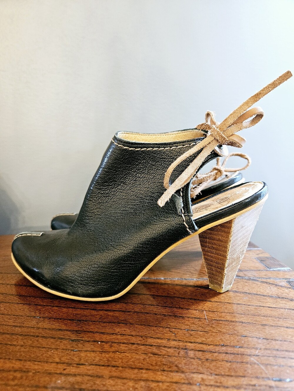 Fly London Fly Girl Open Back Booties Size 38 US 7.5 - 8 Black Leather Heels